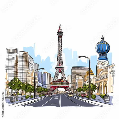 Las Vegas. Las Vegas hand-drawn comic illustration. Vector doodle style cartoon illustration