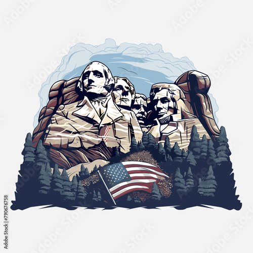 Mount Rushmore. Mount Rushmore hand-drawn comic illustration. Vector doodle style cartoon illustration