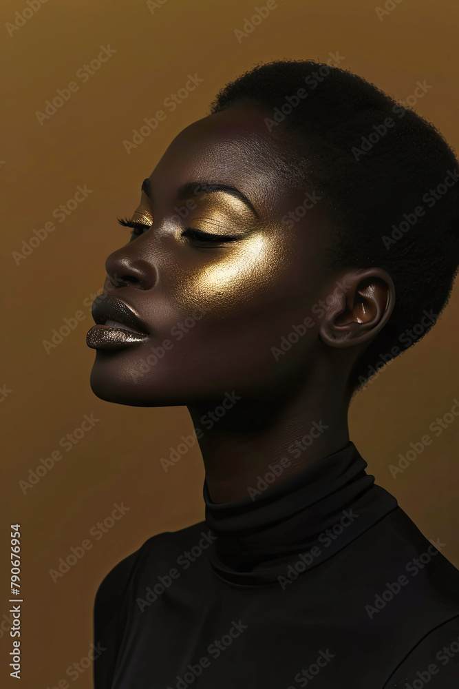 Woman With Gold Makeup and Flowers in Her Hair Woman With Gold Makeup and Flowers in Her Hair