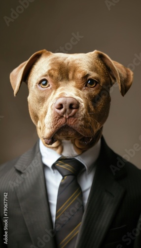 Professional-looking dog dressed in a sophisticated suit portrays a humorous corporate image