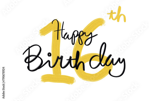 Canvas Print 16th birthday greeting card with transparent background