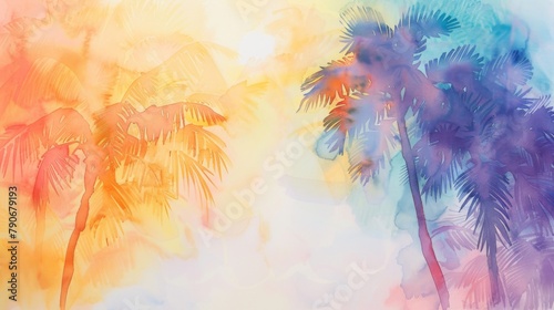 An illustration of palm trees swaying in the breeze conjures visions of tropical vacation bliss and sun-kissed relaxation. photo