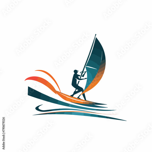 Wind surfing in cartoon, doodle style. Image for t-shirt, web, mobile apps and ui. Isolated 2d vector illustration in logo, icon, sketch style, Eps 10. AI Generative