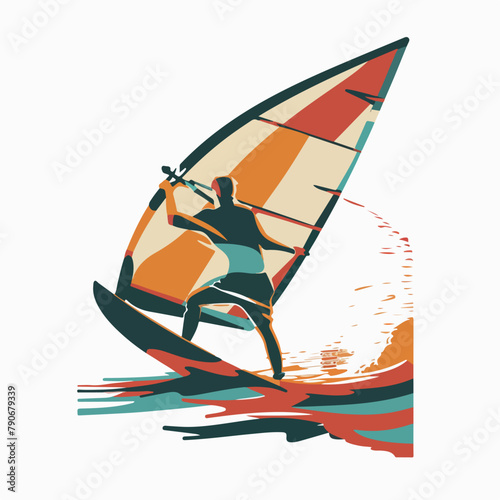 Wind surfing in cartoon, doodle style. Image for t-shirt, web, mobile apps and ui. Isolated 2d vector illustration in logo, icon, sketch style, Eps 10. AI Generative