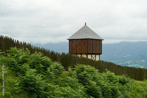 Historic medieval wooden fort with tower near Pyrennes mountains, France