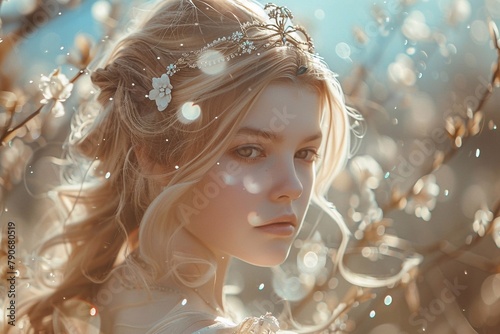 Portrait of a fair-haired princess walking in a summer park photo