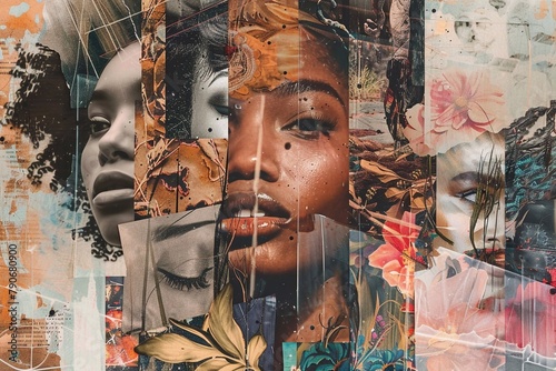 collage illustration that showcases the strength and resilience of women Incorporate images of powerful female figures Digital art
