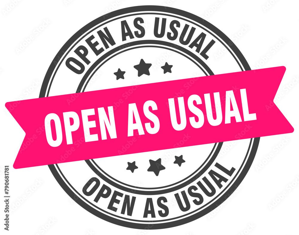 open as usual stamp. open as usual label on transparent background. round sign