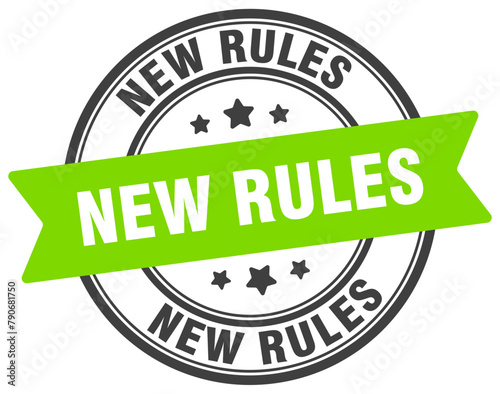new rules stamp. new rules label on transparent background. round sign