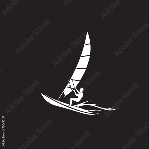Wind surfing in cartoon, doodle style . Image for t-shirt, web, mobile apps and ui. Isolated 2d vector illustration in logo, icon, sketch style, Eps 10, black and white. AI Generative