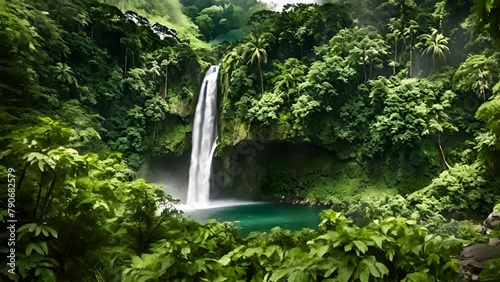 La Cangreja Cascades. Majestic Waterfall Amidst Costa Rica's Rainforest Jungle, Rincon de La Vieja National Park, Guanacaste photo