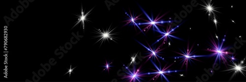 Shining stars glare on dark background png  sparkling lens light. Beautiful abstract background.