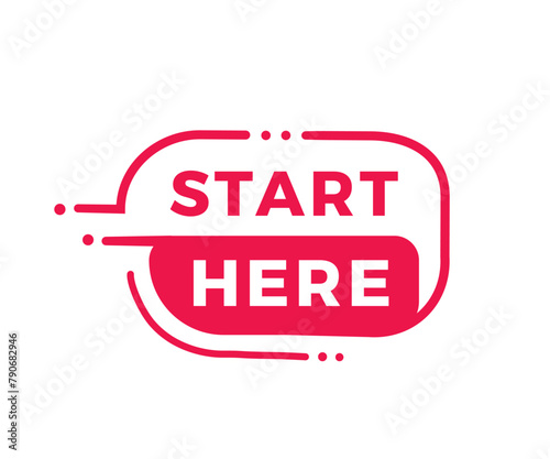 Start here badge icon modern style. Banner design for business, advertising. Vector label.
