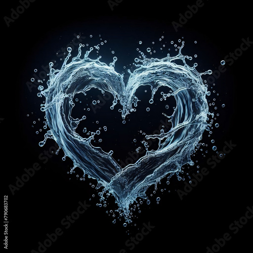 Watersplash in the Shape of a Heart on Black Background