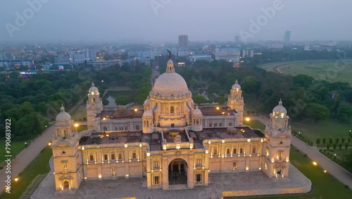 Aerial view of  Victoria Memorial is a large marble monument on the Maidan in Central Kolkata photo