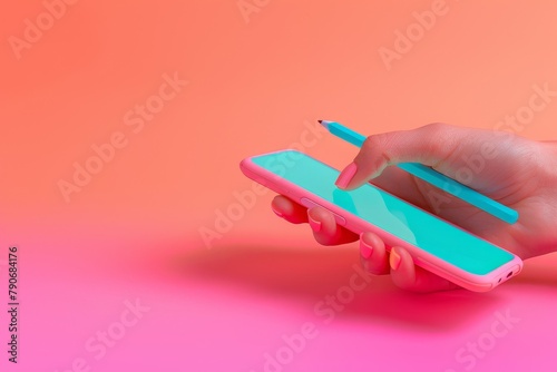 person holding a colorful phone with a colorful pen in their hand