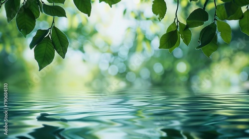 tranquil background featuring greenery and water