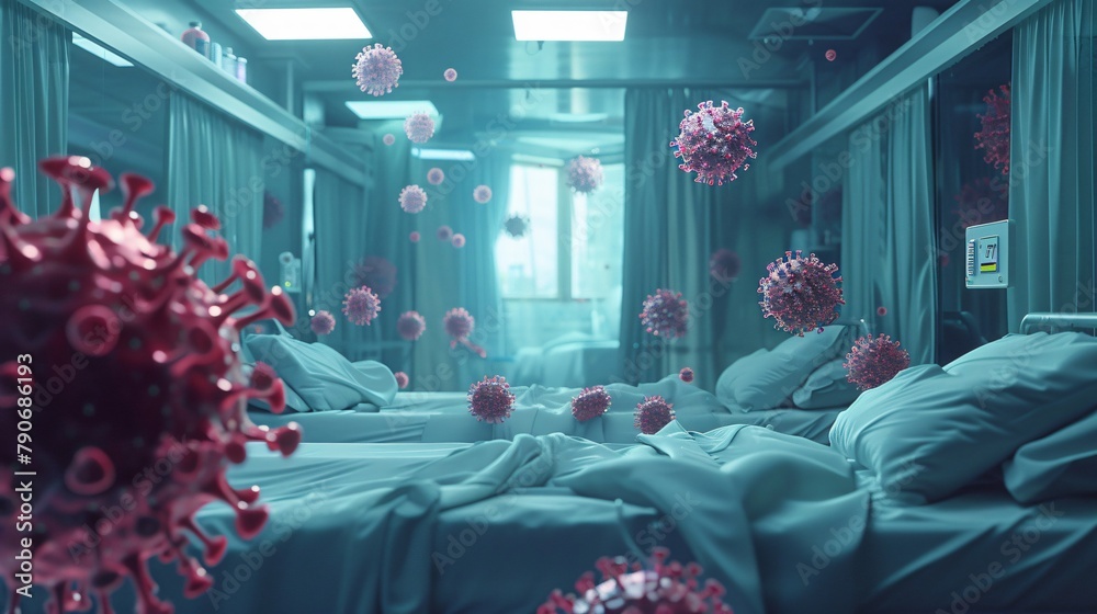 Airborne Pathogen Threat in Hospital Ward Visualization - obrazy, fototapety, plakaty 