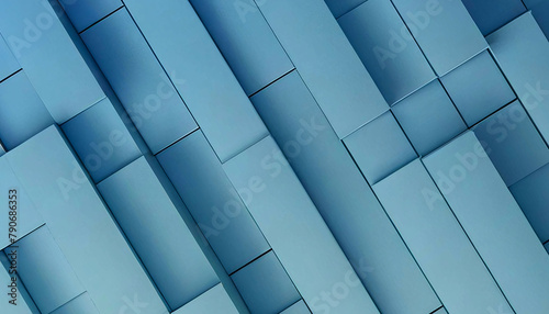 Geometric extruded blocks in clean glossy cube Minimalistic blue gradient realistic 3D 4k 8k big screen HD wallpaper