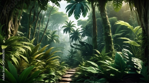 lush jungle with a path through it