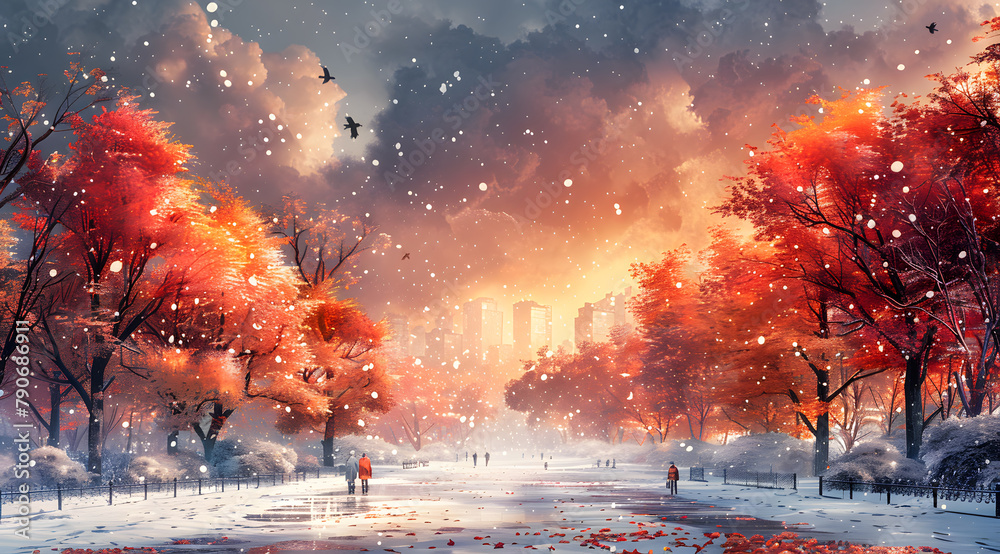 AR Park Palette: Watercolor Scene Alters from Fiery Fall to Snowy Winter