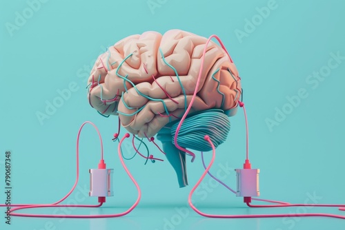 A colorful brain with wires coming out of it