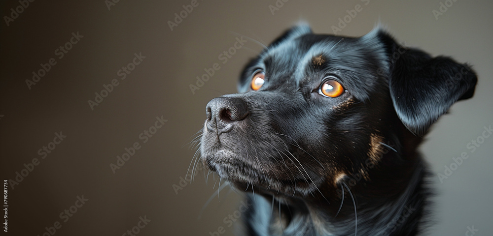 Close up of a black dog with yellow eyes. Generative AI Close up of a black dog with yellow eyes. Generative AI