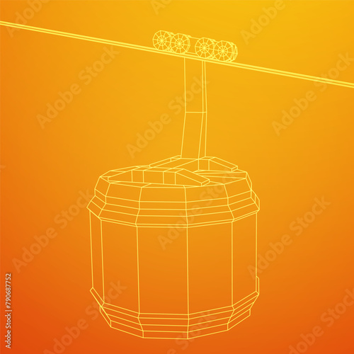 Cable car cabin gondola. Funicular simple cableway concept. Wireframe low poly mesh vector illustration