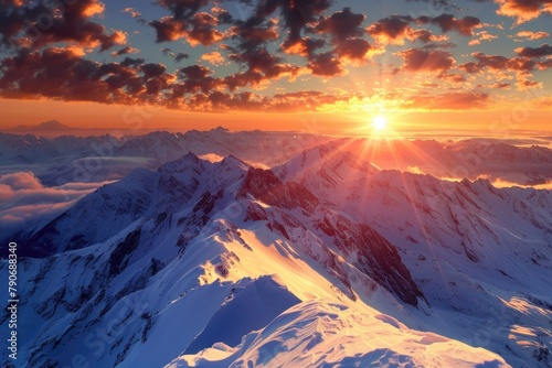 Mountains Snow. Sunrise Landscape in the Extreme Mountains