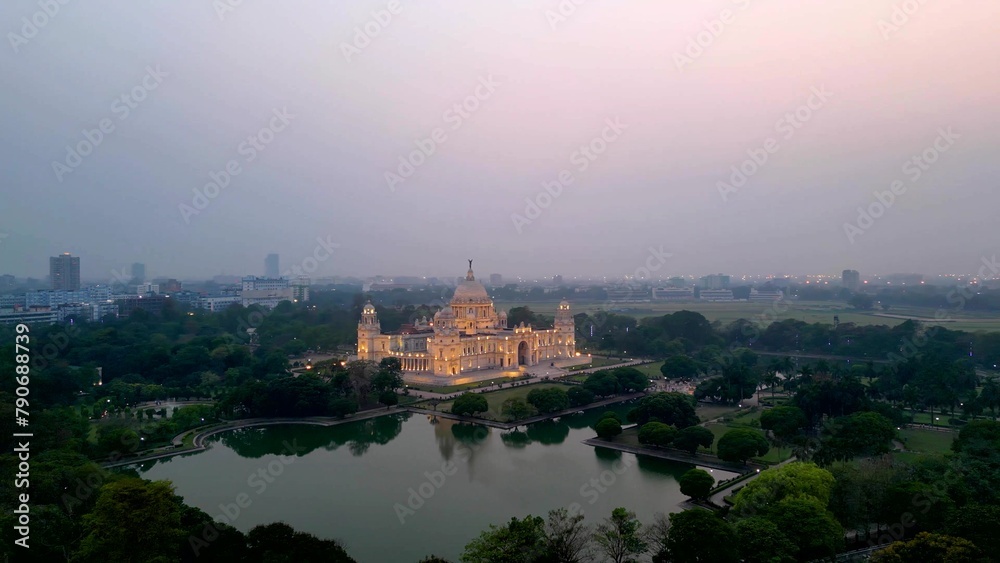 Aerial view of  Victoria Memorial is a large marble monument on the Maidan in Central Kolkata
