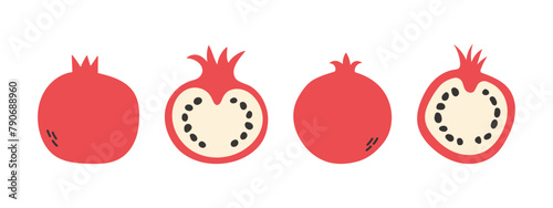 Set of abstract vector pomegranate. Simple pomegranate. Tropical fruit collection design for interior, poster, banner. 