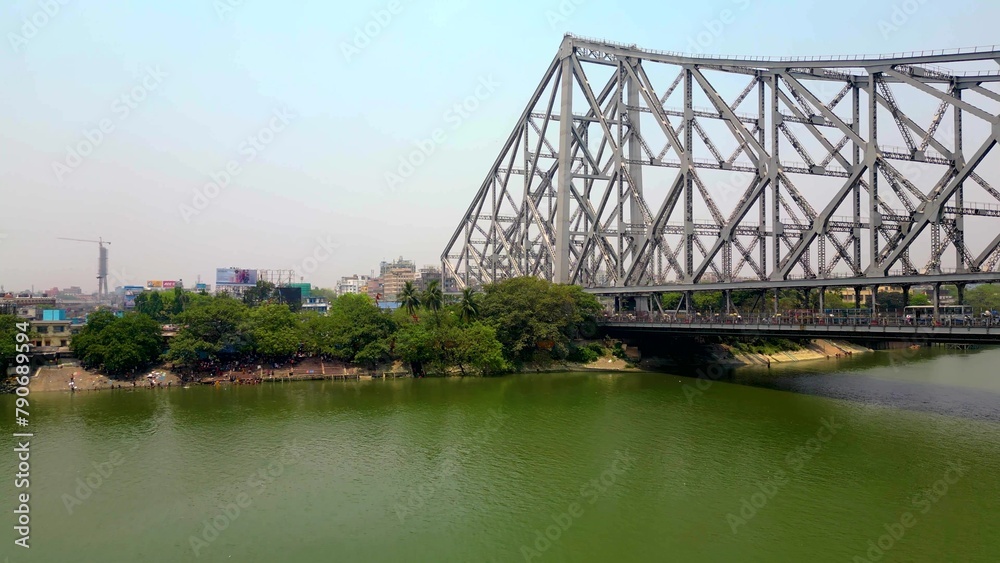 Aerial view of Howrah Bridge, This is a balanced steel bridge over the Hooghly River in West Bengal, India. Aerial view of Howrah Bridge, This is a balanced steel bridge over the Hooghly River in West Bengal, India.