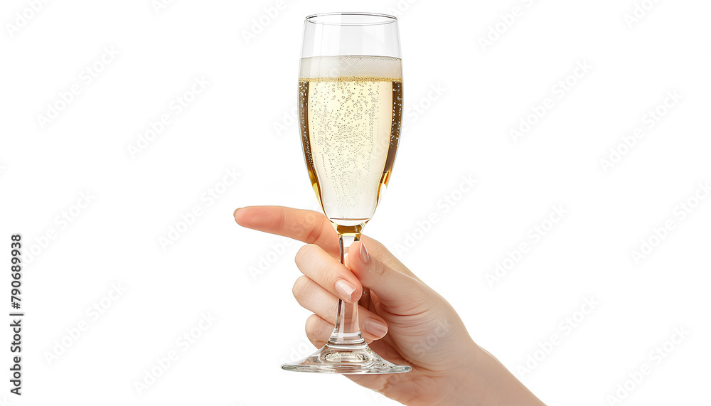 glass of champagne in a woman's hand isolated on a white background - obrazy, fototapety, plakaty 
