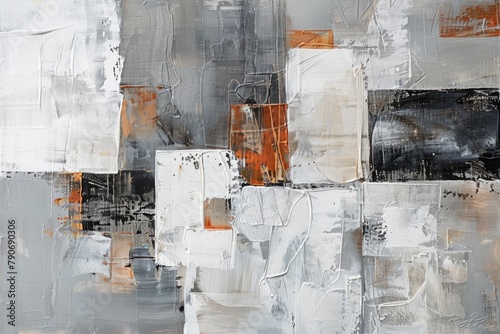 white, gray, and rust-colored blocks in an abstract oil painting © Fatema