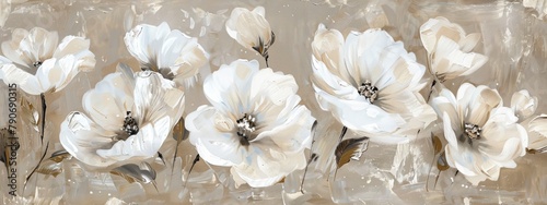 beige background with abstract white flower painting