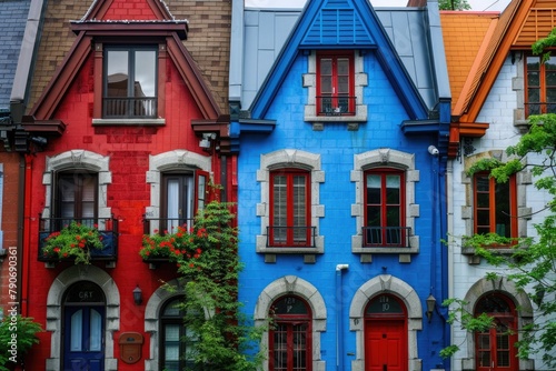 Blue Houses in Montreal. Colorful Facades Showcase the Beauty of Canadian Architecture