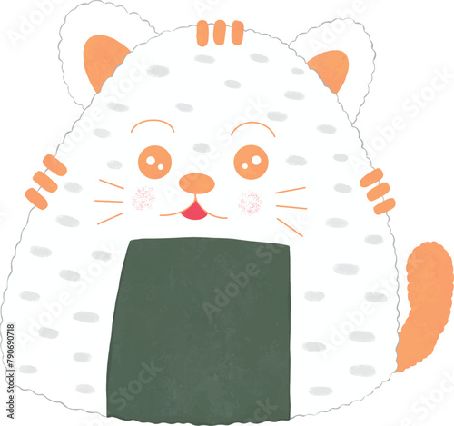 Cute cat cartoon rice ball, onigiri vector illustration.	
