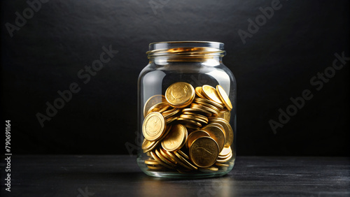 Glass Jar Filled with Coins and Money for Savings and Finance photo