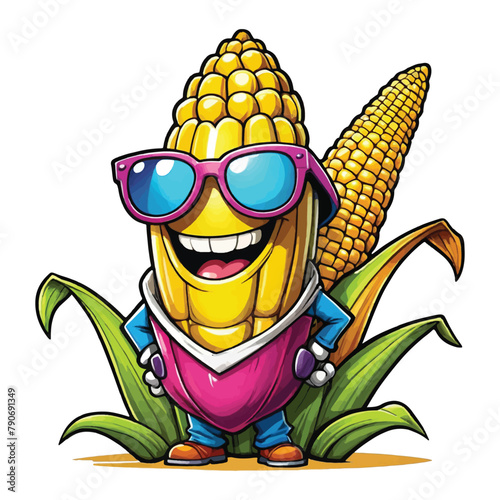 clipart vector isolation, funny corn mascot with glasses