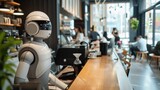 An artificial intelligence robot working as a coffee shop managerrobot