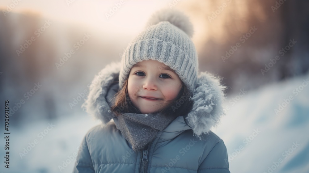 Portrait of a little girl in a snowy park. Сhild playing in the winter. Portrait of a little girl in a snowy park. Сhild playing in the winter.