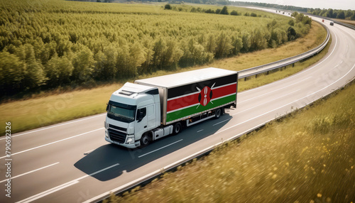 An Kenya-flagged truck hauls cargo along the highway, embodying the essence of logistics and transportation in the Kenya