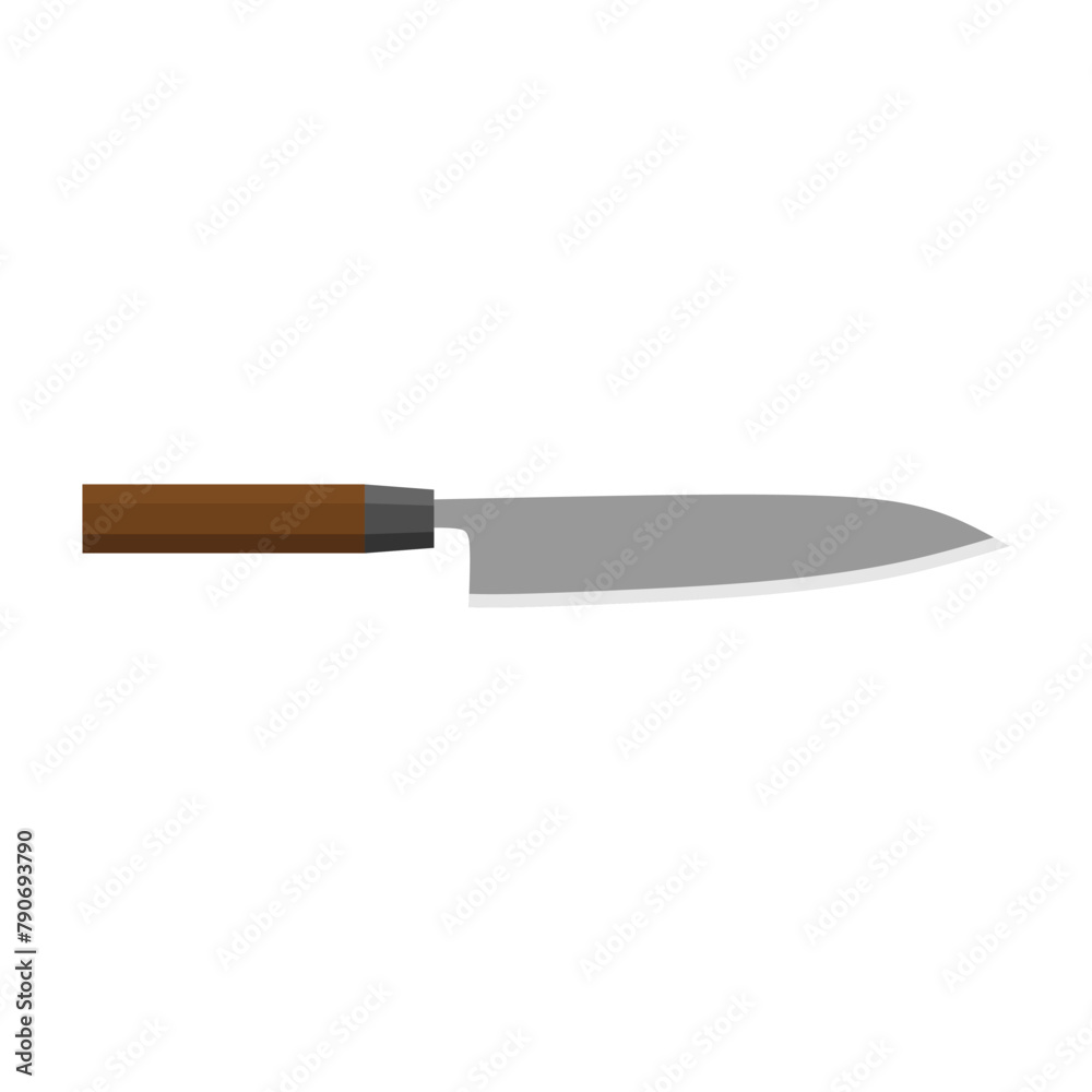 Gyuto Japanese Chef's Knife flat design vector illustration isolated on white background. A traditional Japanese kitchen knife with a steel blade and wooden handle. Gyuto Japanese Chef's Knife flat design vector illustration isolated on white background. A traditional Japanese kitchen knife with a steel blade and wooden handle.