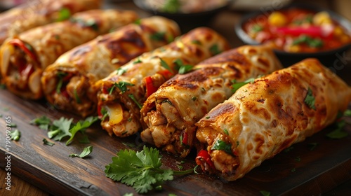 Succulent pieces of chicken and colorful vegetables are expertly rolled into a delectable Desi delight-1