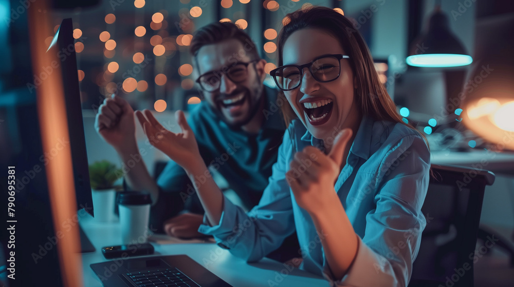 Successful Business Team Reacting to Positive Results. Successful Business Team Reacting to Positive Results.
