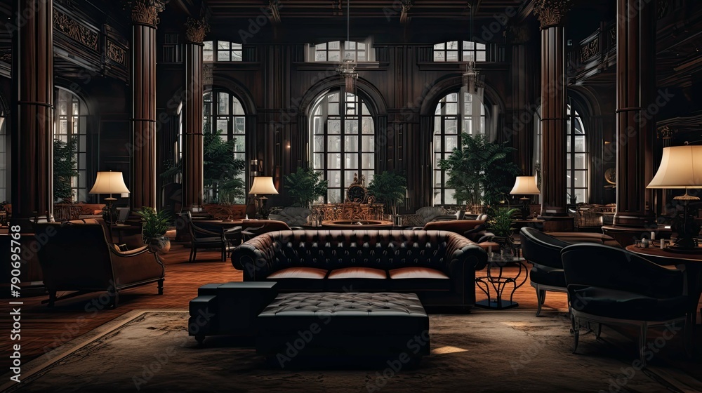 Fototapeta premium Interior of a hotel. AI generated art illustration.