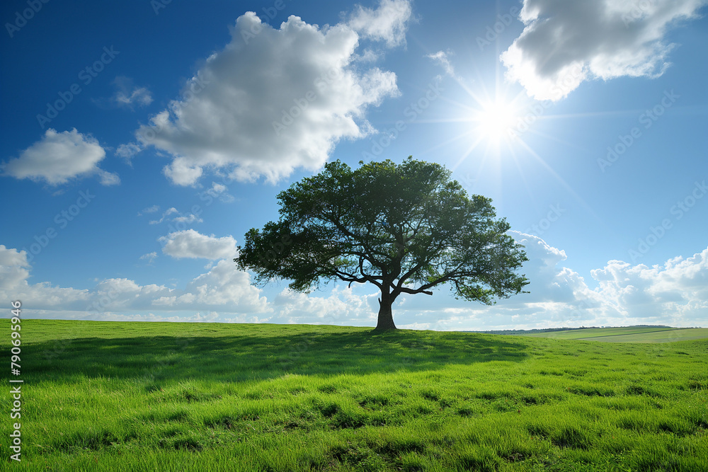 Obraz premium tree on a meadow, summer and green field with grass, beautiful earth, nature and environment