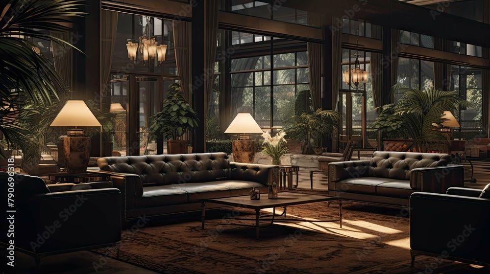 Interior of a hotel. AI generated art illustration. Interior of a hotel. AI generated art illustration.