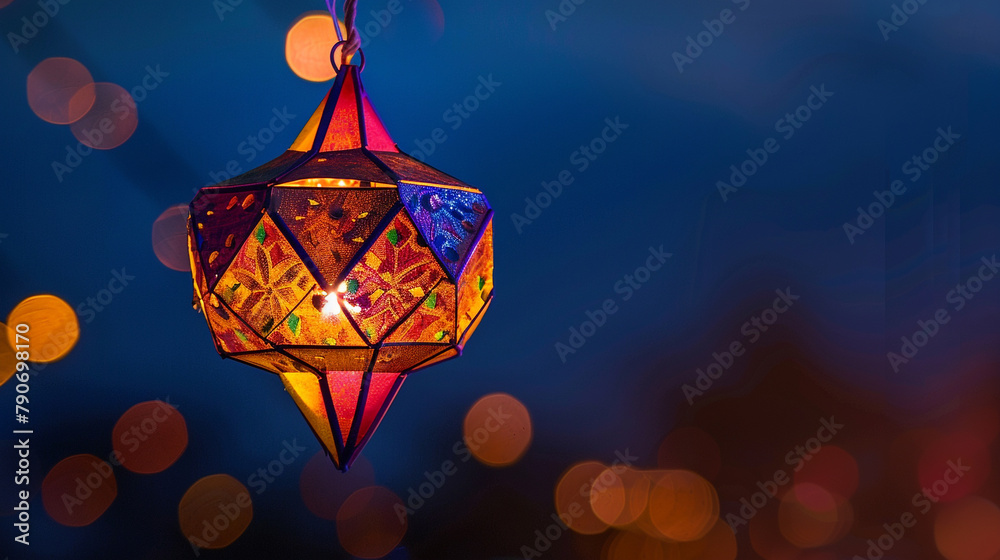 A vibrant Diwali lantern illuminating the night sky.