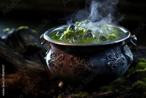 Witch's cauldron with bubbling potion.